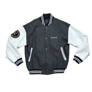 Hennessy Men's Grey Varsity Jacket Size L Employee Exclusive Wool Leather‎
